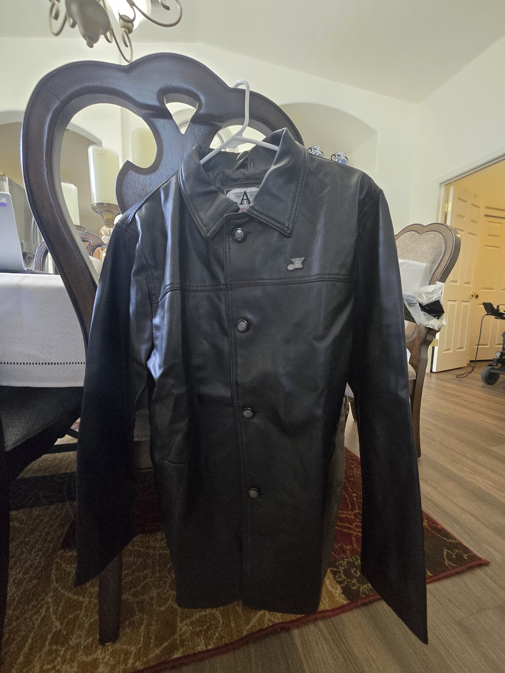 Giorgio Armani Black Leather Pea Coat